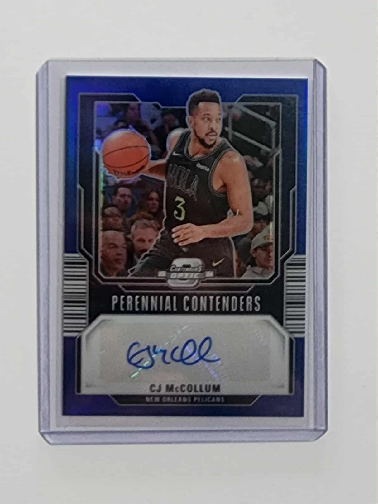 2023 Panini Contenders Optic Perennial Blue Prizm /75 CJ McCollum #PA-CJM Auto