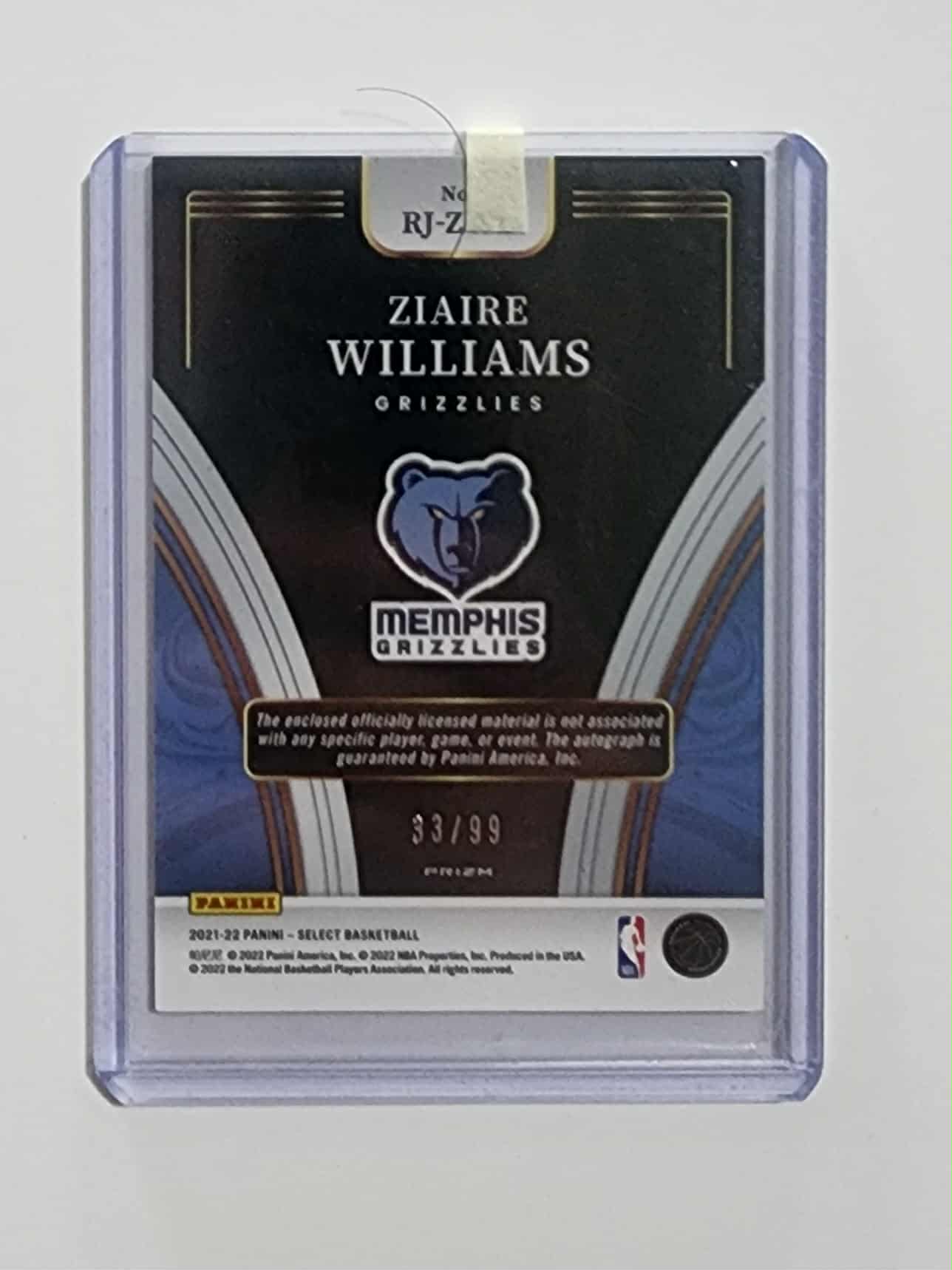 2021-22 Panini Select Rookie Jersey Purple Prizm /99 Ziaire Williams Auto RC