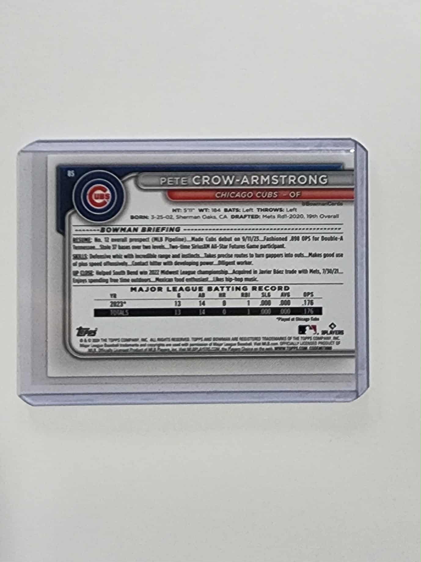 2024 Bowman Paper Fuchsia /299 #85 PETE CROW-ARMSTRONG CUBS RC