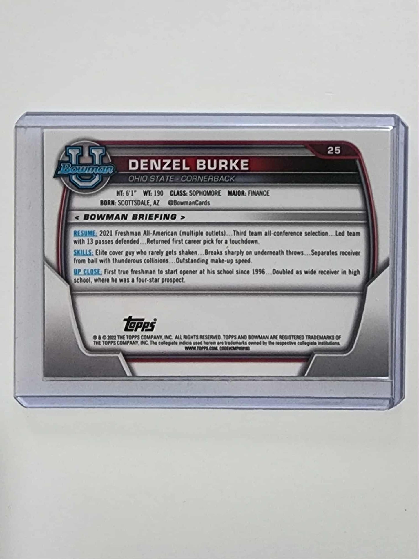 2022 Bowman University Chrome - Denzel Burke #25 Pink Refractor (RC)