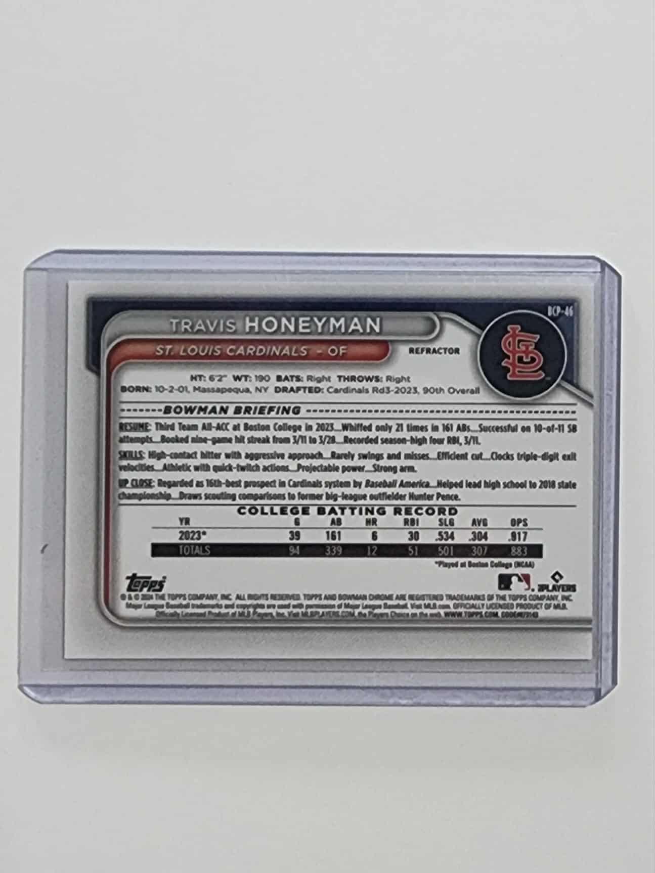 2024 Bowman Chrome Travis Honeyman Refractor /499