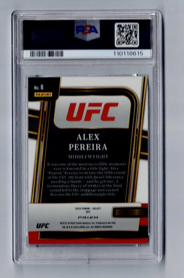 2023 Panini Select UFC - And New! Alex Pereira #8 SILVER FLASH Prizm Rookie PSA 9