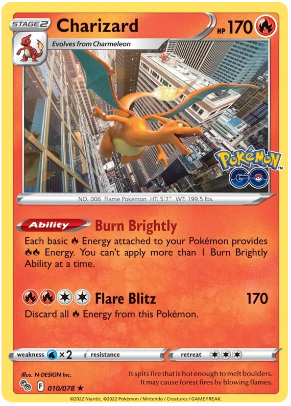Charizard 010/078 - Pokemon Go TCG - Holo Rare (NM)