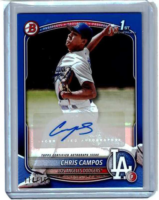 2025 Bowman Chris Campos 114/150 Blue Border 1st Auto #BPA-CHC Dodgers
