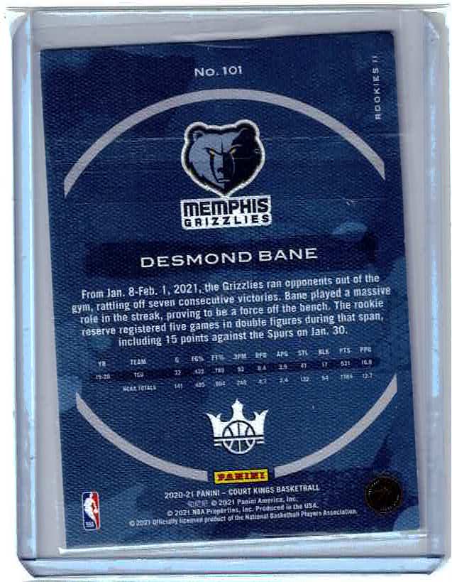 2020-21 Panini Court Kings DESMOND BANE RC Rookie Level II 2 Card #101 Grizzlies