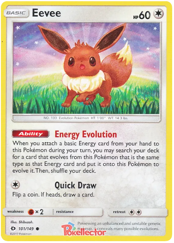 Eevee - 101/149 - Reverse Holo Common - Sun & Moon Base - Pokemon Card NM/M