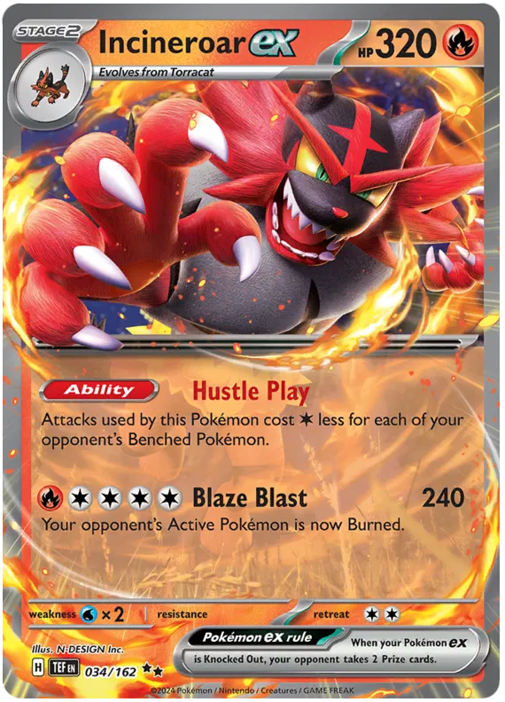 Incineroar ex 034/162 TEF Temporal Forces Pokemon Card NM