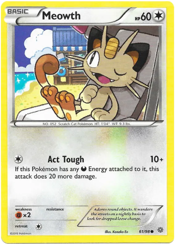 Meowth - 61/98 - Non-Holo - XY Ancient Origins - NM - Pokemon Card