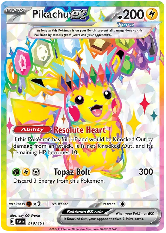 Pokemon TCG Pikachu ex 219/191 Full Art Ultra Rare Surging Sparks NM