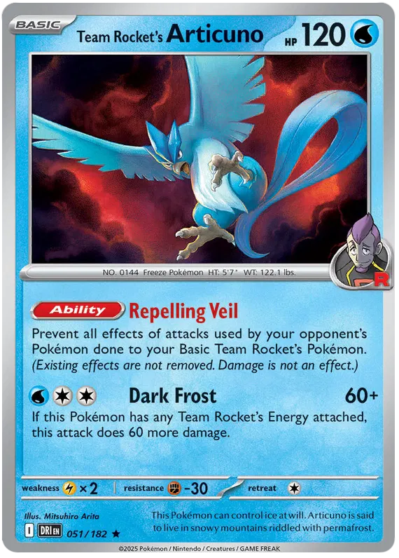 Rocket's Articuno - 051/182 - Holo Rare - Destined Rivals - NM/M
