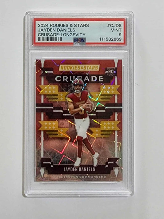 2024 ROOKIES & STARS #CJDS JAYDEN DANIELS (RC) CRUSADE LONGEVITY PSA 9