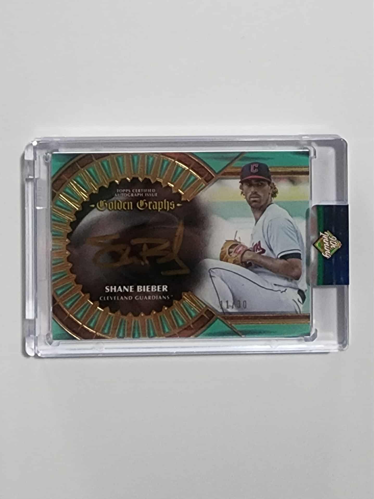 2023 Topps Five Star Shane Bieber Golden Graphs Auto Aqua /30