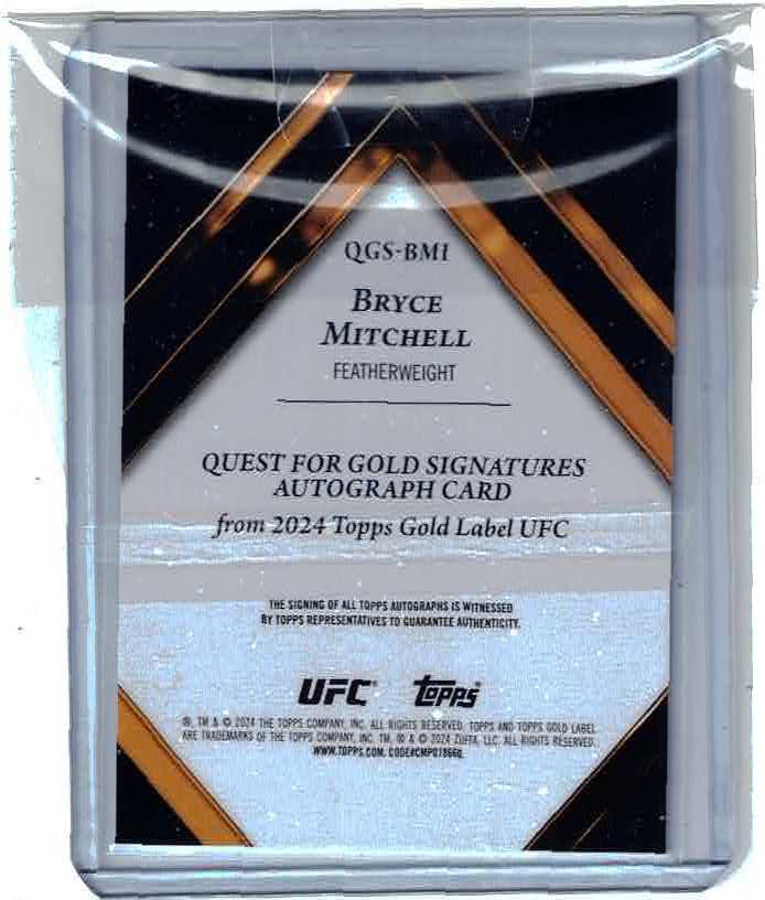 BRYCE MITCHELL Auto Quest For Gold 038/199 2024 Topps Gold Label UFC QGS-BMI