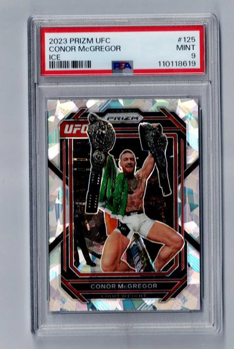 2023 PRIZM CONOR MCGREGOR CRACKED ICE #125 PSA 9
