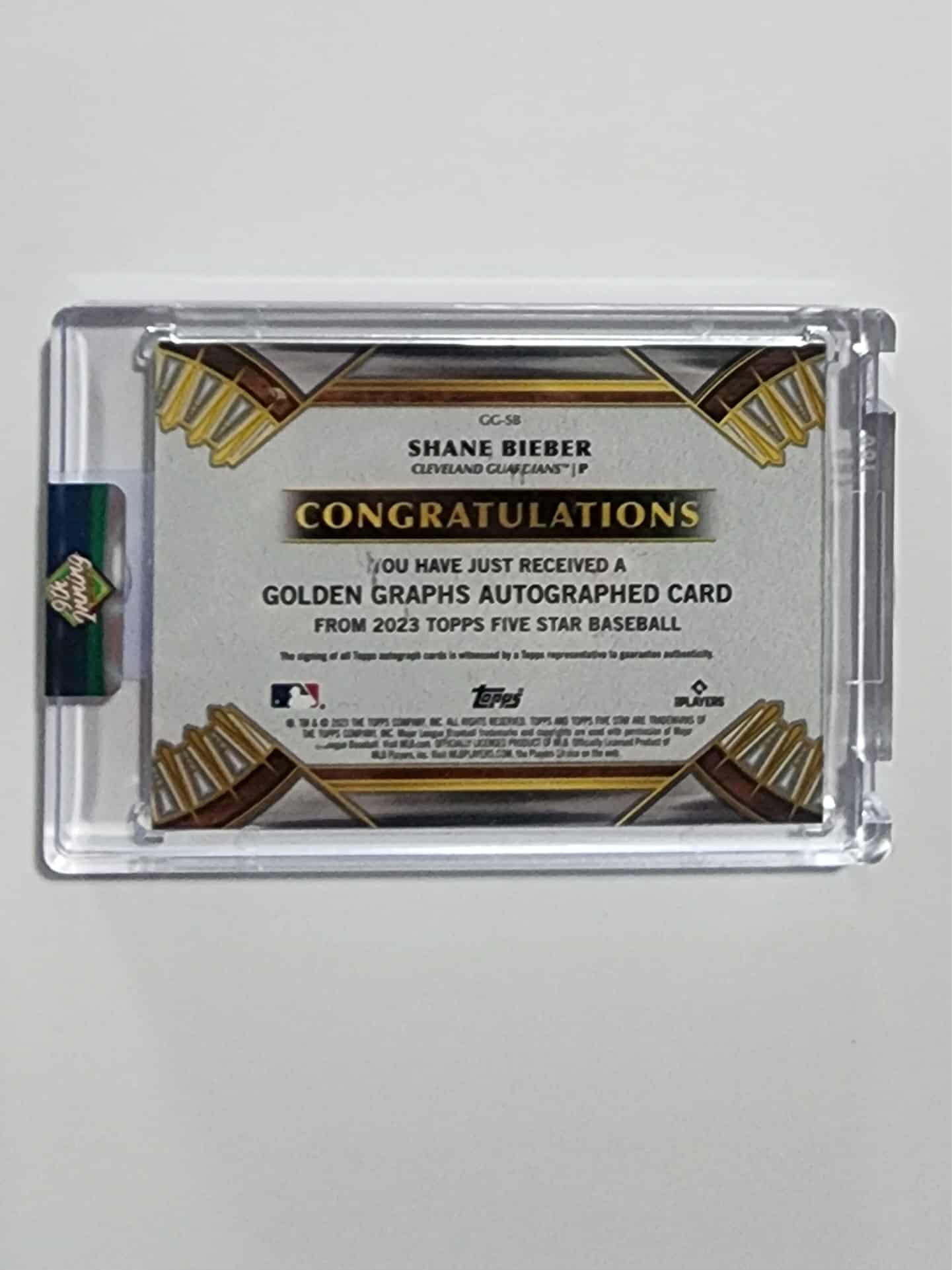 2023 Topps Five Star Shane Bieber Golden Graphs Auto Aqua /30