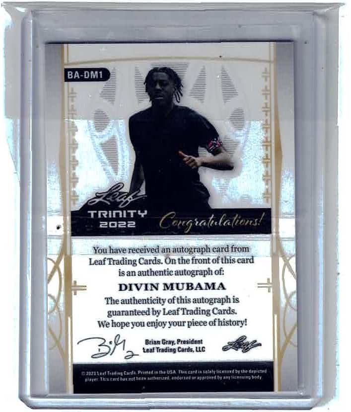 Divin Mubama Rookie Auto 06/50 2022 Leaf Trinity Soccer BA-DM1 Manchester City