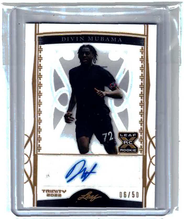 Divin Mubama Rookie Auto 06/50 2022 Leaf Trinity Soccer BA-DM1 Manchester City