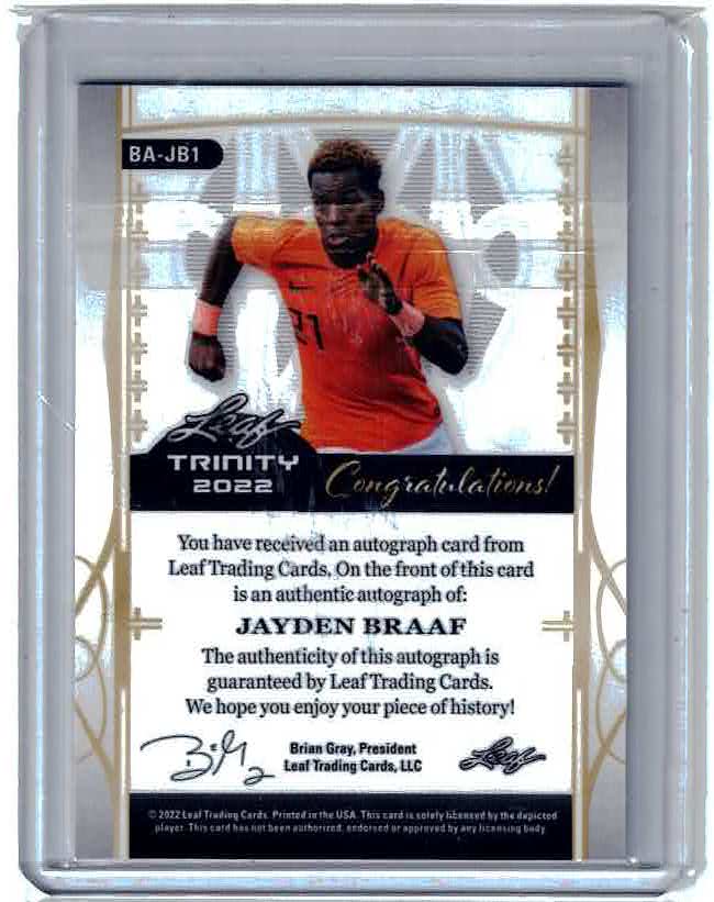 2022 Jayden Braaf Leaf Trinity Soccer RED XRC Auto RC #’d 1/3