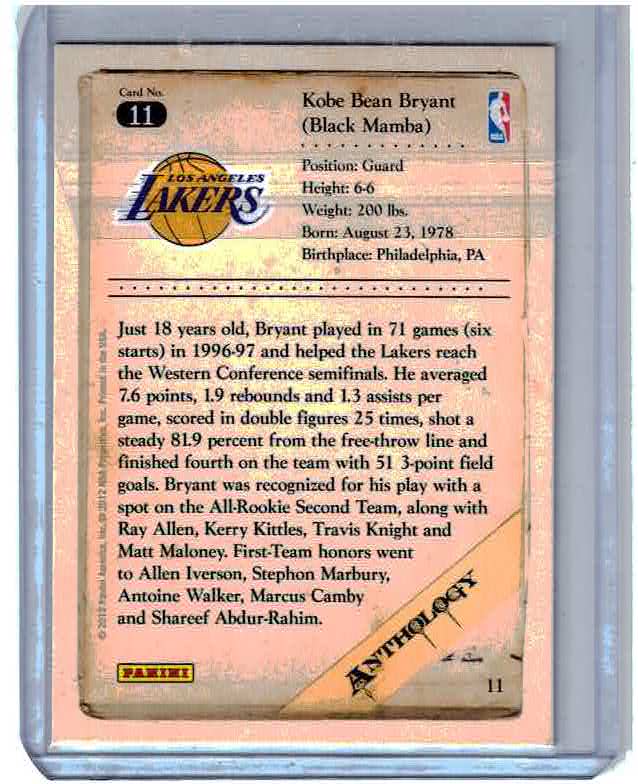 2012-13 Panini Kobe Anthology KOBE BRYANT #11 NBA Basketball Card