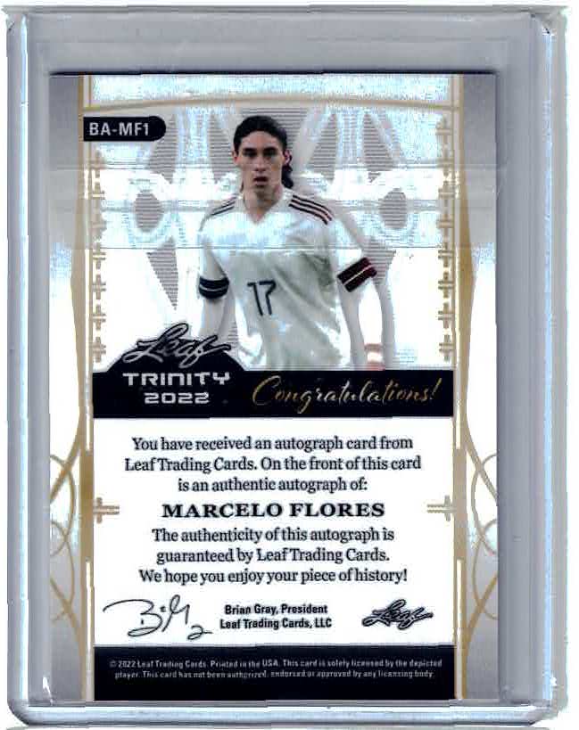 Marcelo Flores 58/99 AUTO - MEXICO / CANADA 2022 LEAF Trinity Soccer TIGRES BA-MF