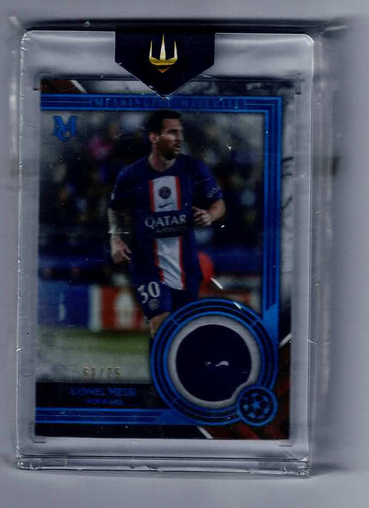 TOPPS 2022 Museum Collection UCL Meaningful Material Relics Sapphire /75 Lionel Messi