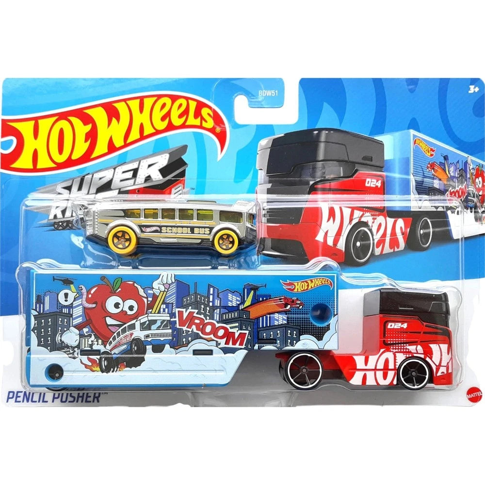 Hot Wheels Super Rigs Pencil Pusher Diecast Vehicle Set NEW