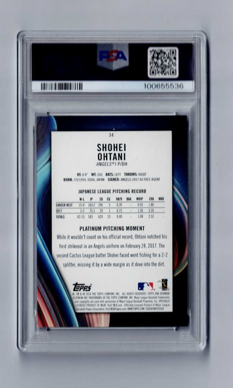 2018 BOWMAN PLATINUM WITH GLOVE #34 SHOHEI OHTANI ROOKIE RC PSA 9 Mint