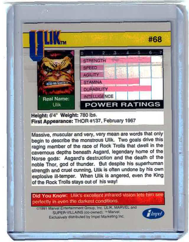 1991 IMPEL *MARVEL UNIVERSE II* CARD #68 ULIK