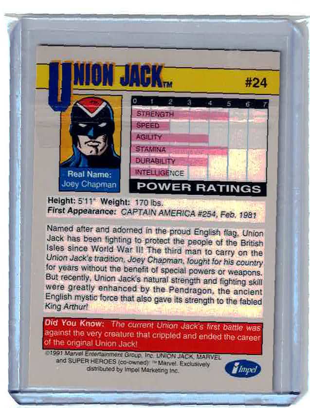 UNION JACK / 1991 Marvel Universe Series 2 (Impel) BASE Trading Card #24