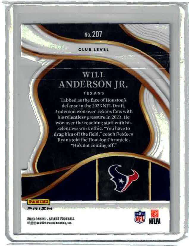 2023 SELECT WILL ANDERSON JR. PRIZM DIE-CUT base RC TEXANS