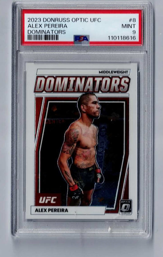 2023 Donruss Optic UFC Alex Pereira Dominators #8 Card PSA 9