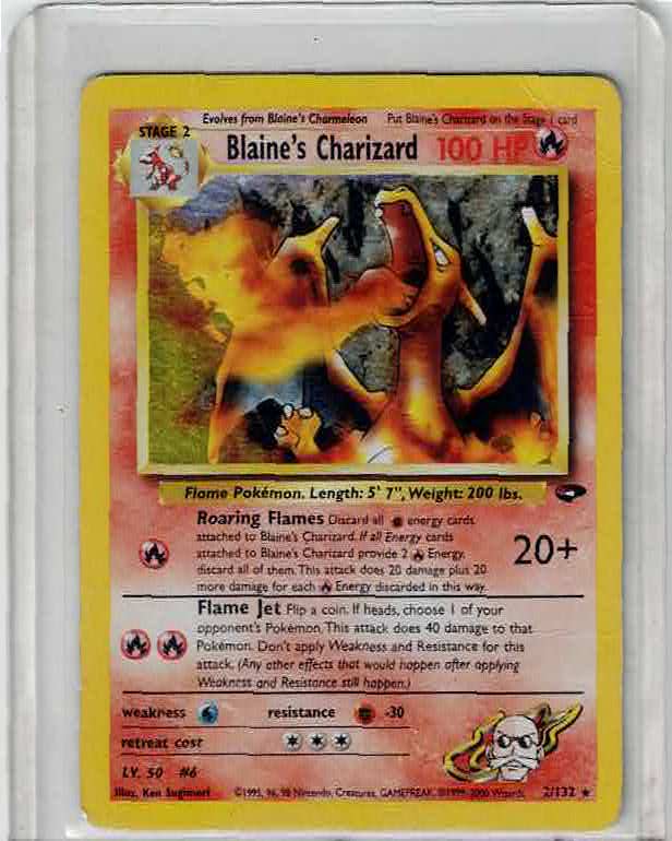 Blaine's Charizard 2/132 Gym Challenge Holo Pokémon Card 2000 mp with crease