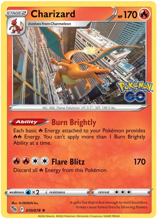 Charizard 010/078 - Pokemon Go TCG - Holo Rare (NM)
