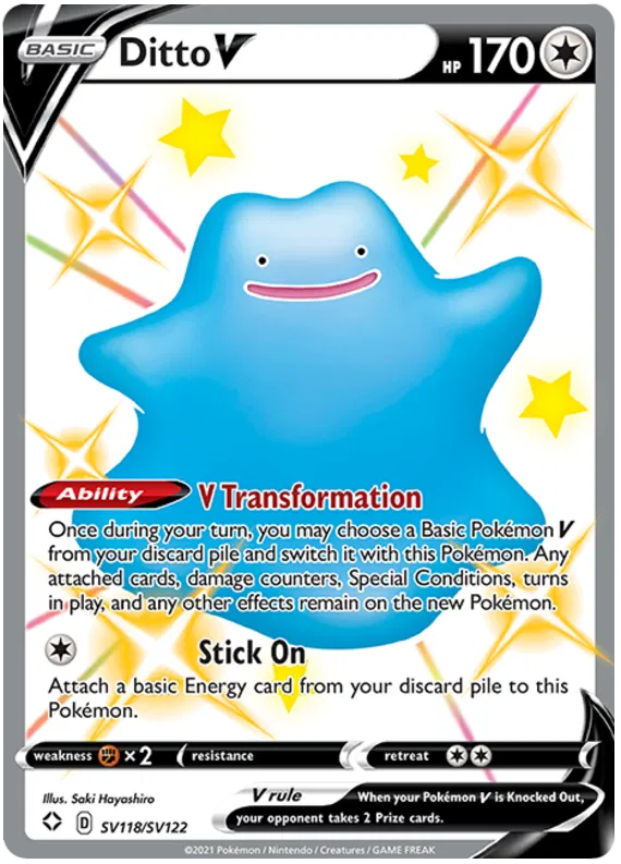 Pokémon TCG Ditto V Shining Fates Sv118/Sv122 Shiny Holo Rare NM/M