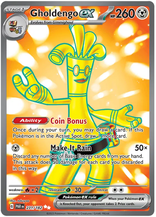 Pokémon TCG Gholdengo EX 231/182 Full Art Ultra Rare Holo 2023 Paradox Rift - NM