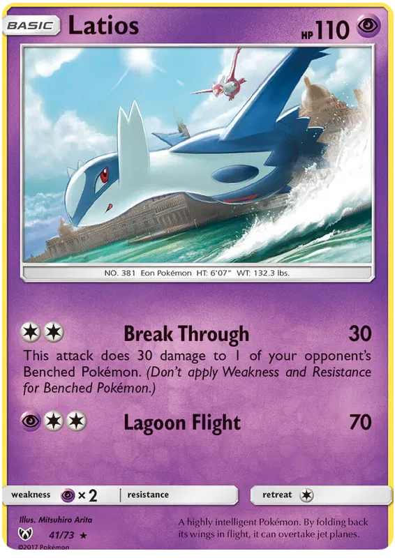 Latios 41/73 Reverse Holo Shining Legends Pokemon Card NM