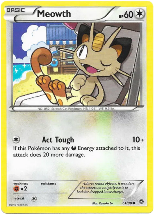 Meowth - 61/98 - Non-Holo - XY Ancient Origins - NM - Pokemon Card