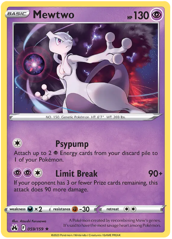 Mewtwo - 059/159 - Holo Rare - Crown Zenith - NM/M - Pokemon Card