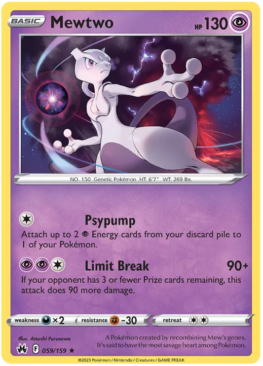 Mewtwo - 059/159 - Holo Rare - Crown Zenith - NM/M - Pokemon Card