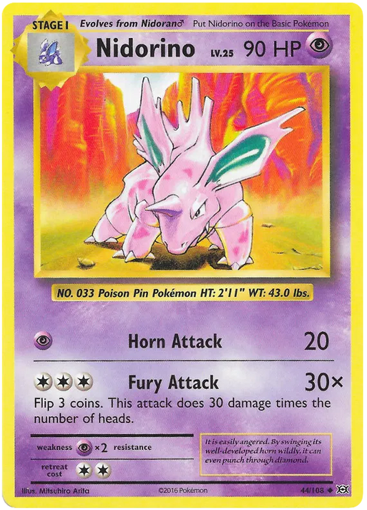 Nidorino - 44/108 - Reverse Holo Uncommon - XY Evolutions NM/M