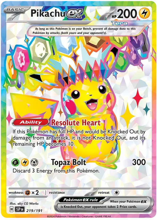 Pokemon TCG Pikachu ex 219/191 Full Art Ultra Rare Surging Sparks NM