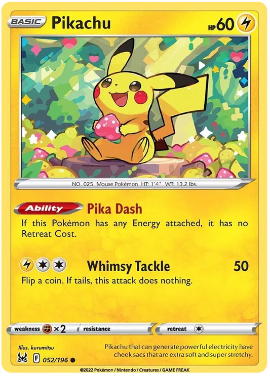 Pikachu 052/196 Reverse Holo Lost Origin Pokemon Card NM