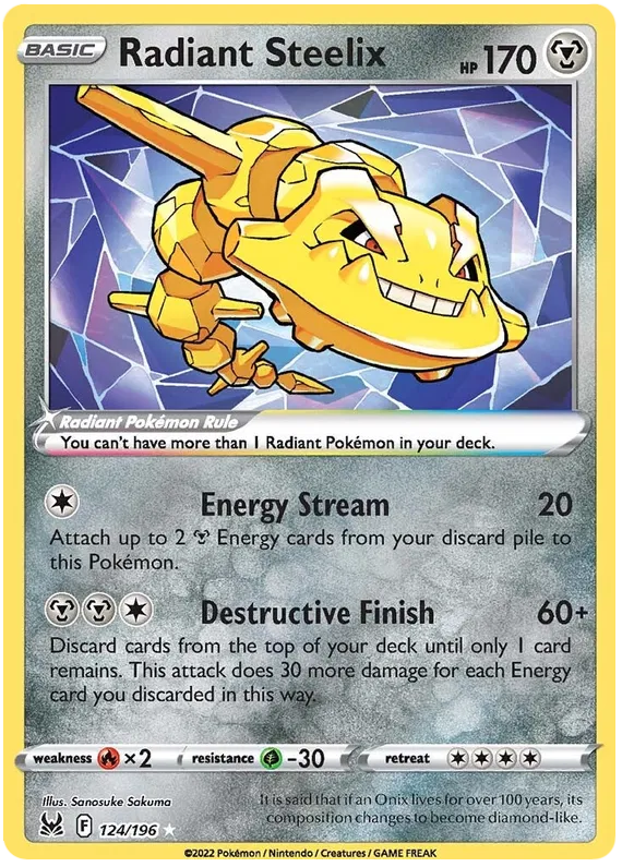 Radiant Steelix 124/196 Lost Origin Pokemon Card NM