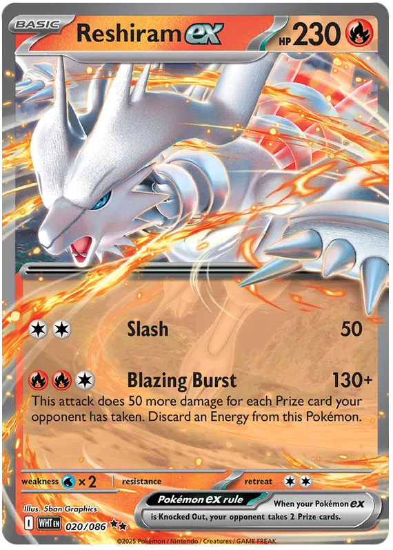 Reshiram ex - 020/086 - Double Rare - White Flare - Pokemon Card - NM/M
