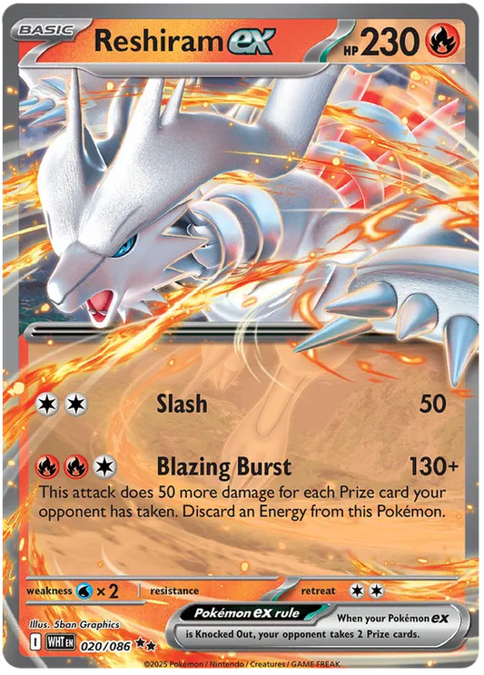 Reshiram ex - 020/086 - Double Rare - White Flare - Pokemon Card - NM/M