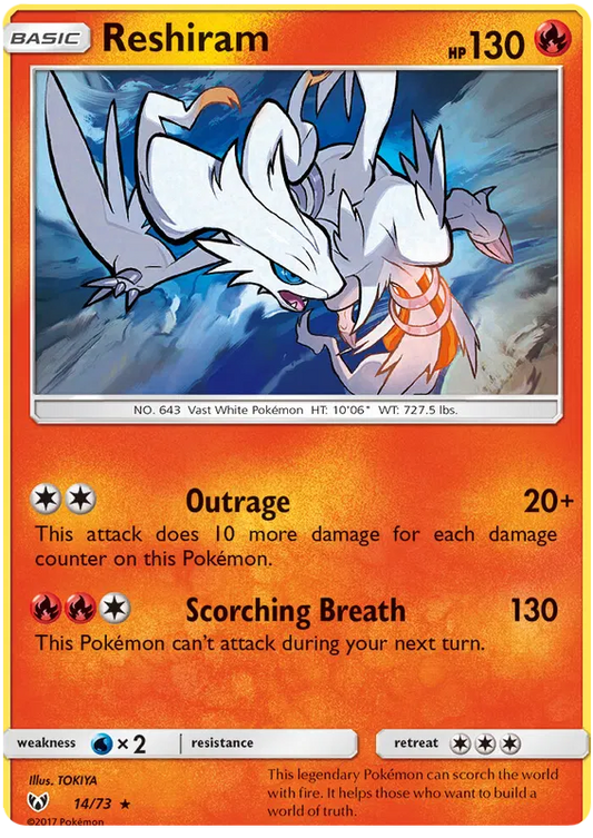 Pokemon Card TCG - Reshiram - 14/73 - Holo - Shining Legends NM/M