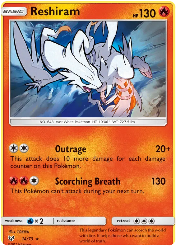 Pokemon - Reshiram - 14/73 - Holo Rare - Reverse Holo - Sun & Moon Shining Legends NM/M
