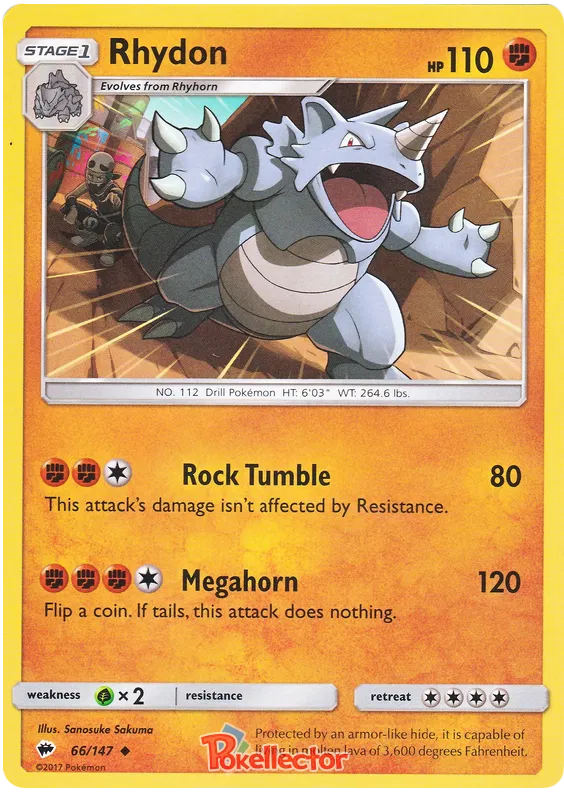 Rhydon 66/147 Reverse Holo Burning Shadows Pokemon NM/M