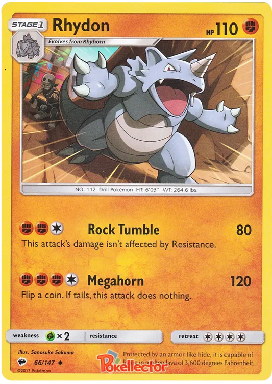 Rhydon 66/147 Reverse Holo Burning Shadows Pokemon NM/M