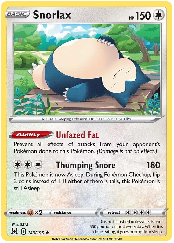 POKEMON Snorlax (143/196) Lost Origin Rare Holo Foil NM/M
